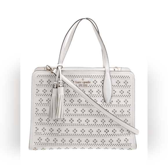Kate Spade Rowe Perforated Leather Medium Top Zip Satchel Crossbody Bag purse - Picture 1 of 9